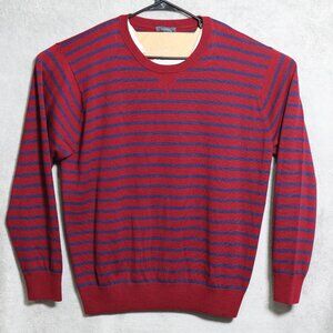 Turtleson Sweater Mens XL Burgundy Navy Striped Merino Wool Crewneck Golf